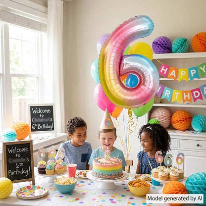 Rainbow Ombre Number 6 Balloon 40 Inch Pastel Foil Decor - Image 6