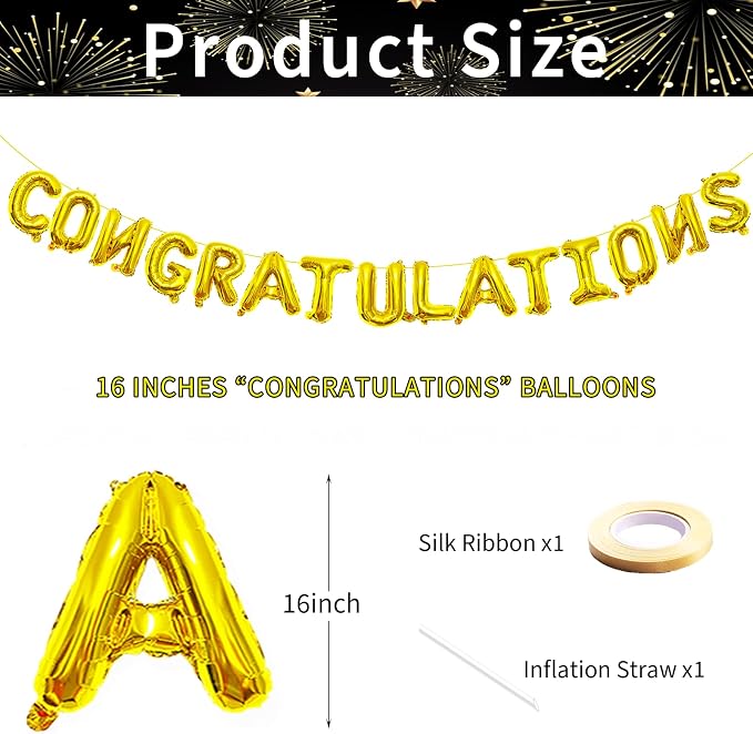 16 Inches Congratulations Balloons Hanging Banner Decorations, Foil Mylar - Image 2