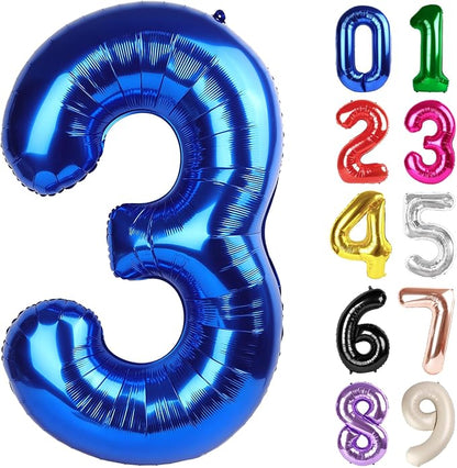 3 Balloon - Metallic Blue Birthday Number Balloons, 40 Inch Decorations | by ALPHADELTAPI
