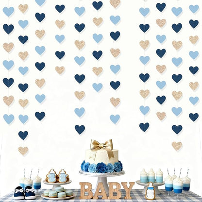 Navy Blue Champagne Gold Heart Party Decorations Glitter Paper Champagne Gold - Image 7
