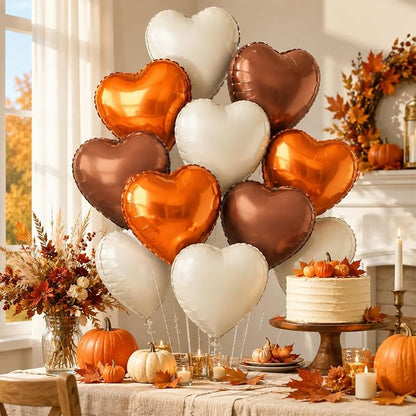 Orange White Brown Heart Foil Balloons - Image 6
