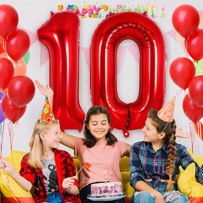 Red Number 10 Balloons, 40 Inch Big Large Foil Number Balloons, Jumbo Giant - Image 6