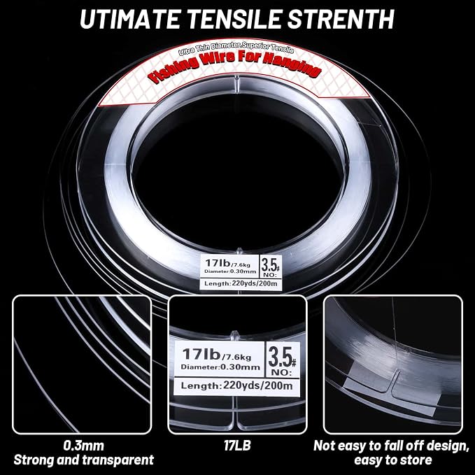 Clear Fishing Wire, Acejoz 656FT Fishing Line Clear Invisible Hanging Wire - Image 4