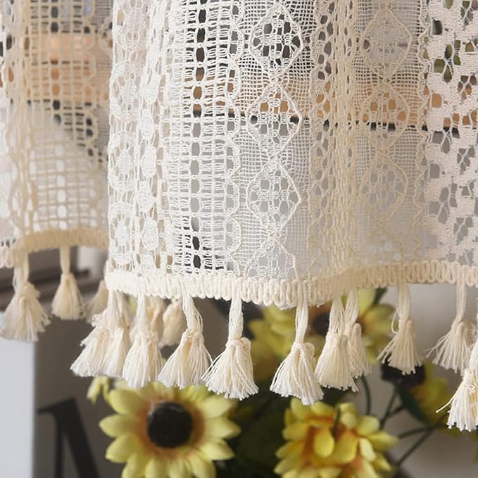 Sutuo Home Beige Boho Lace Short Curtain 36 inch Length - Image 4