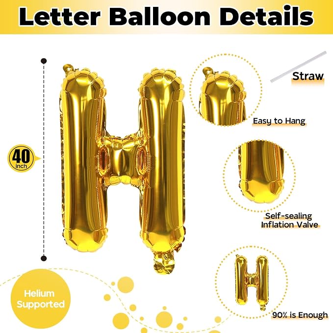 Giant H Alphabet Balloon Letters, 40 Inch Helium Mylar Foil Name Word Balloons - Image 2