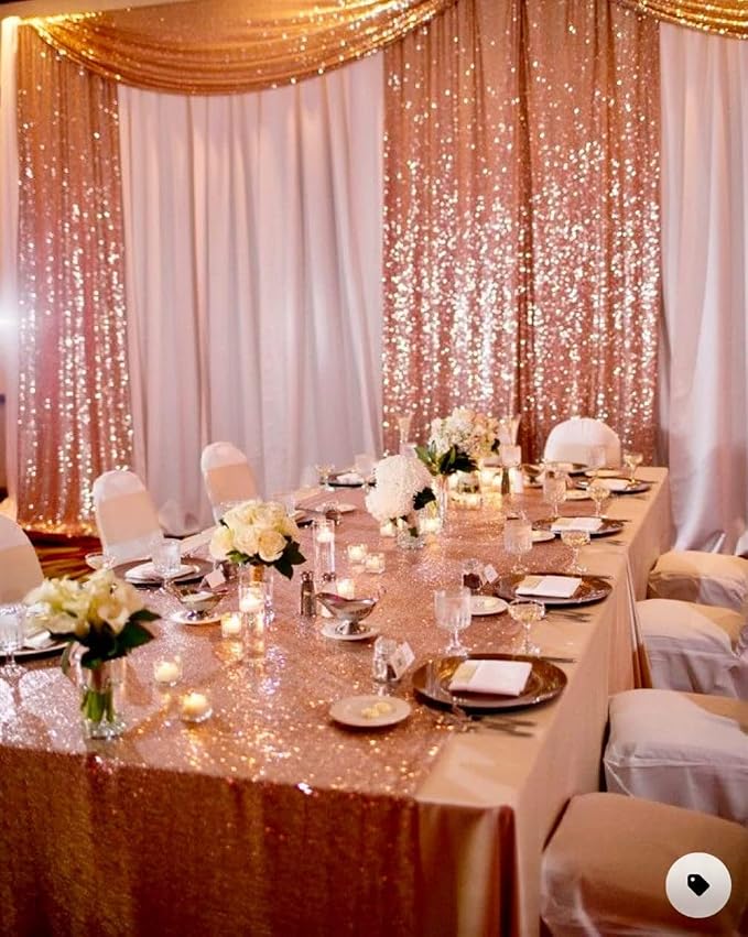 Poise3EHome Rose Gold Sequin Backdrop, 2 Panels 2FTx8FT Glitter Background - Image 3
