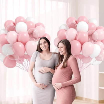 60pcs Light Pink Balloons with Clear Pastel Pink and White Balloons - Image 7