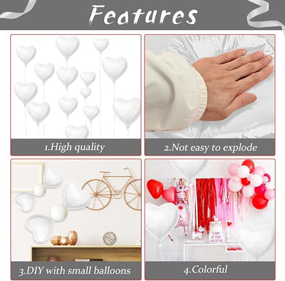 Biapian White Heart Balloons Helium, Brithday Party, Anniversary - Image 8