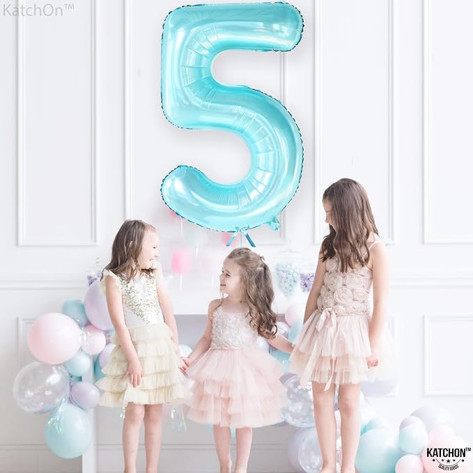 KatchOn Light Blue 5 Balloon Number 40 Inch | Light Blue Number 5 Balloon - Image 7