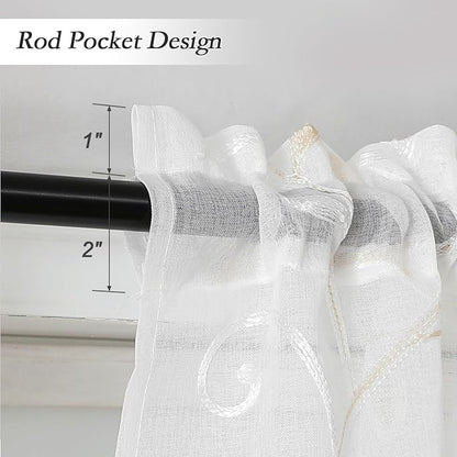 Kitchen Sheer Cafe Curtains Embroidered Leaves Beige 54Wx16L | Light Filtering - Image 3