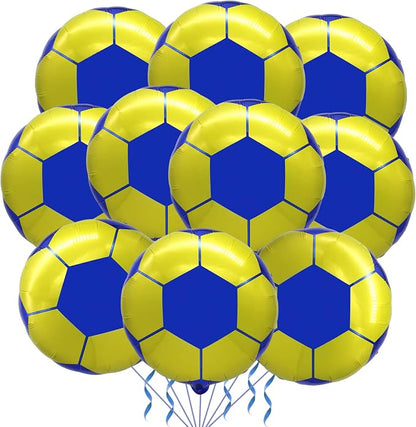 10 Pack 18 Inch Yellow Soccer Foil Balloons Football Helium Metallic Mylar by LHOAVWE
