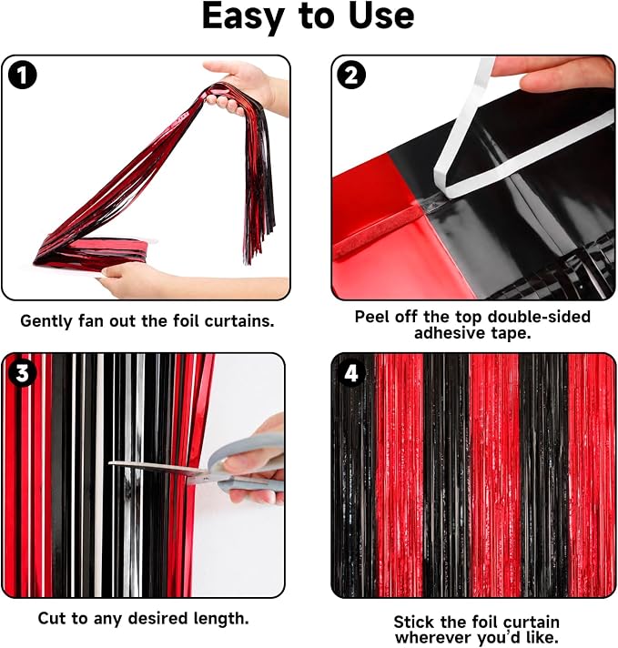 jijAcraft Black Red Tinsel Foil Fringe Curtain, 2 Pack 3.2x6.5 Feet Metallic - Image 3