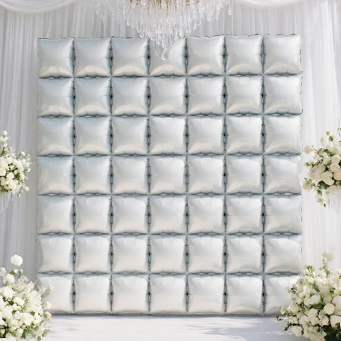 NISOCY 25PCS Gray Square Foil Balloons Wall Backdrop | Double Sided Grey - Image 7