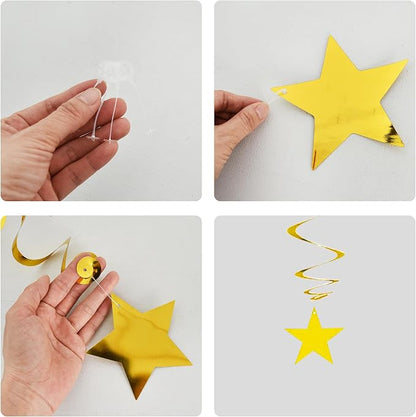 BEISHIDA Black Gold Silver Star Hanging Swirl Decorations, Graduation Birthday - Image 2