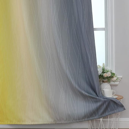 Yellow and Grey Blackout Curtains 54 Inch Length, Light Blocking Gradient Drapes - Image 6
