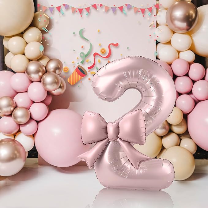 40 Inch Number 2 Balloon with Bow, Coquette Aesthetic Foil Balloon - Image 5