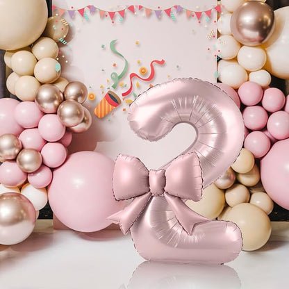 40 Inch Number 2 Balloon with Bow, Coquette Aesthetic Foil Balloon - Image 5