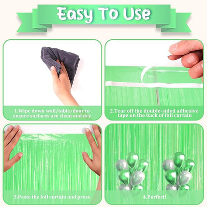 Voircoloria Pastel Green Foil Fringe Backdrop Curtains, 3 Pack | Tinsel - Image 3