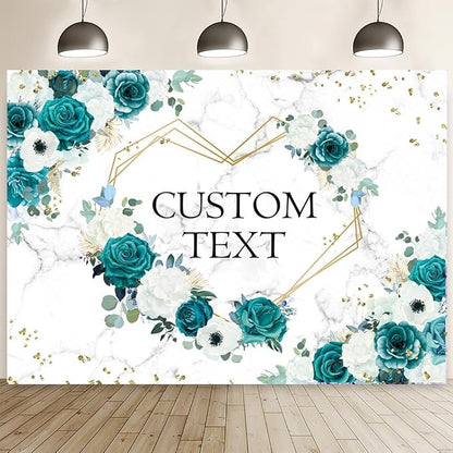 AIBIIN 7x5ft Custom Mr and Mrs Floral Backdrop Teal Wedding Photography by AIBIIN