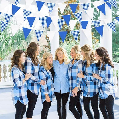 32Ft Deep Blue Party Decorations Blue Buffalo Plaid Checkered White Triangle - Image 5