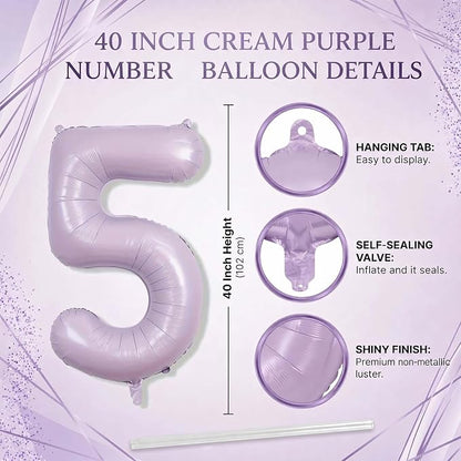Cream Purple Number 5 Balloon 40 Inch, Foil Numeral - Image 4