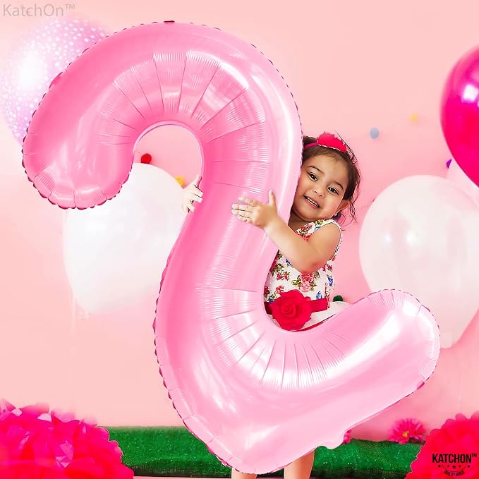 KatchOn Pink Number 2 Balloon 40 Inch 2nd Birthday Decorations - Image 2