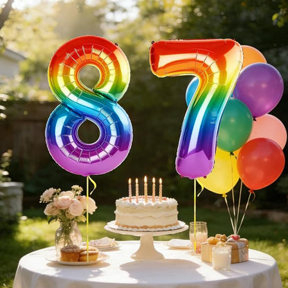 40 Inch Number 87 Balloons for 87th Birthday Party Decorations, 0-100 Rainbow - Image 3