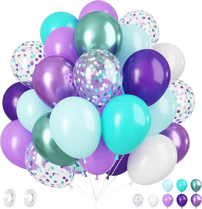 Mermaid Party Balloons, 12Inch Purple Blue Confetti Latex Balloon Helium by BIAPIAN