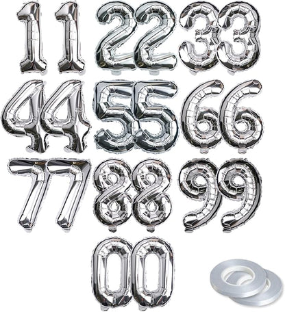 20 Pcs Silver 16" Number Balloons 2 Sets 0-9 Foil Balloon Numbers Décor | by Makeyourpartypop