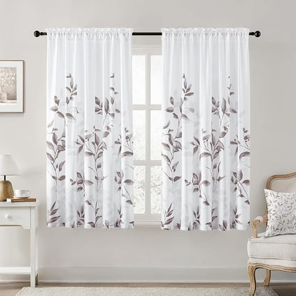 HOMEIDEAS Non-See-Through Dry Rose and White Privacy Sheer Curtains 52 X 63 by HOMEIDEAS