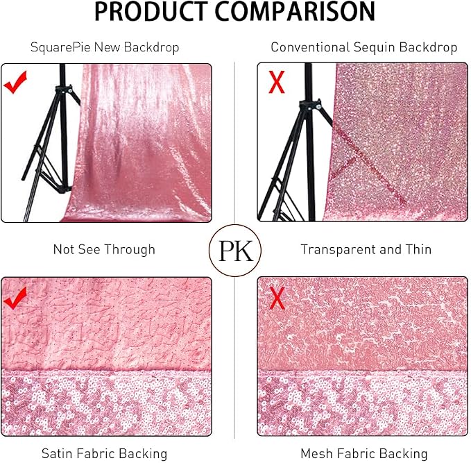 SquarePie 8x10ft Fuchsia Pink Sequin Backdrop, High Density Non-Transparent - Image 6