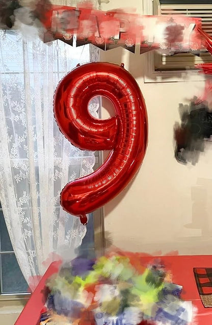 9 Balloon Numbers Party Decorations, 40In Red Balloons - Image 2