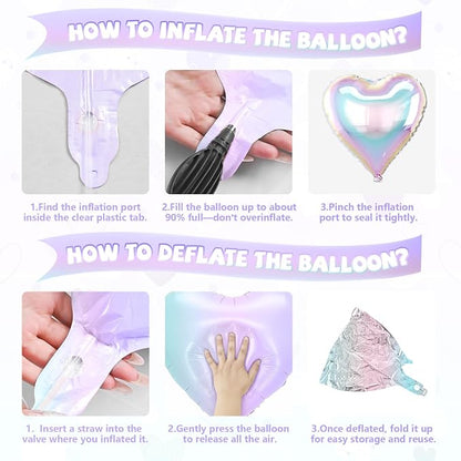 Iridescent Heart Balloons, 18 Inch Gradient Clear Foil Balloons - Image 8