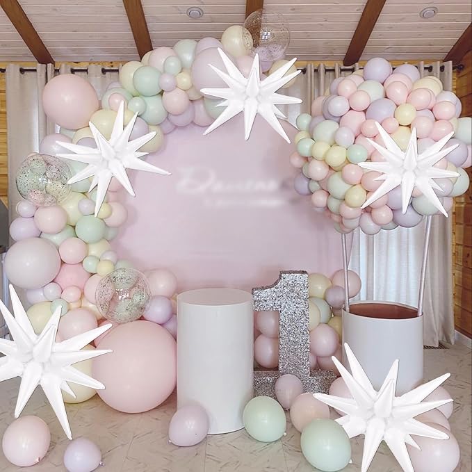 8 Pcs White Star Balloons, 27/22 inch One-Piece Explosion Balloons Aluminum - Image 7