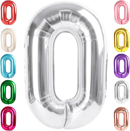 Number 0 Balloons Birthday Decorations, 40In Silver Balloons by Mluchee