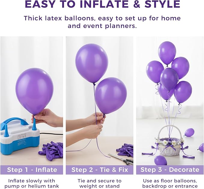 LovesTown 110PCS Purple Latex Balloons 12 Inch Dark Purple Helium Round Balloons - Image 6