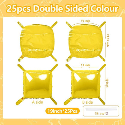 NISOCY 25PCS Yellow Square Foil Balloons Wall Backdrop | Double Sided Balloons - Image 2