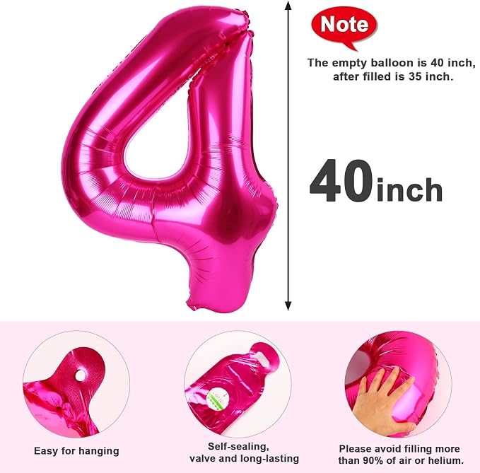 4 Balloon Number 40 Inch Hot Pink Balloons - Image 5