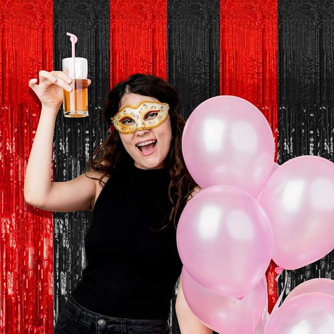 10 Pack Black and Red Backdrop Party Decorations Tinsel Curtain Halloween Party - Image 5