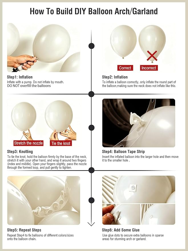 White Balloons 125 Pcs Different Sizes 18 12 10 5 Inch Sand White Neutral Latex - Image 5