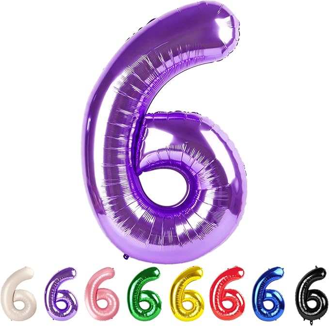 6 Balloon Numbers Party Decorations, 40In Purple Balloons by Mluchee