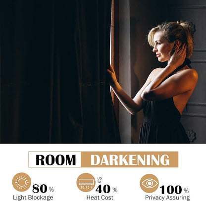 Beauoop Velvet Curtains for Bedroom Living Room Black 52x108 2 Panels | Soft - Image 4