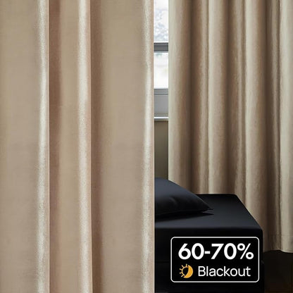 Luxury Beige Champagne Velvet 120 inch Curtains 2 Panels, Floor to Ceiling | - Image 4