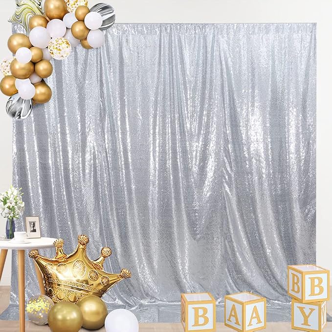 SquarePie 7x7ft Silver Sequin Backdrop, High Density Non-Transparent Glitter - Image 9
