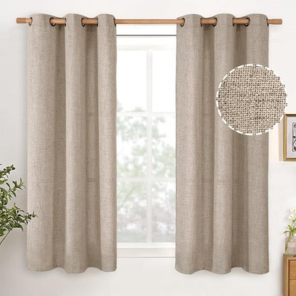 YoungsTex Short Linen Curtains 45 lnch Length, Oatmeal Drapes by YoungsTex