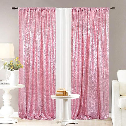 Eternal Beauty Fuchsia Pink Sequin Backdrop Curtains, 4 Panels 2x8FT | 3mm - Image 2