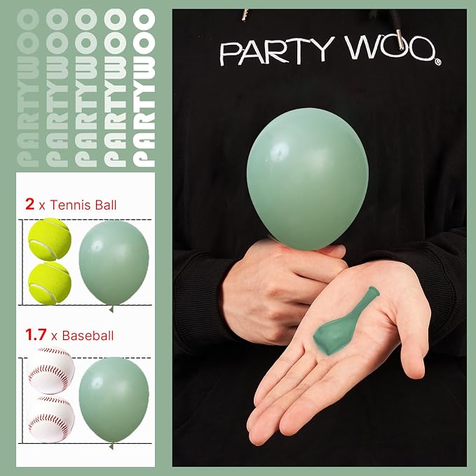 PartyWoo Sage Green Balloons 50pcs Olive Eucalyptus Dusty Green Boho Color | 5 - Image 3