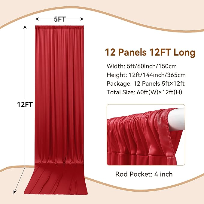 60×14ft Wrinkle Free Red Backdrop Curtain, Soft Silky Easy to Drape Wedding - Image 4