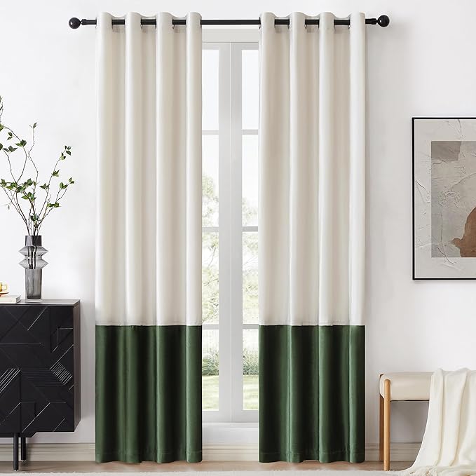 BULBUL Luxury Ivory Green Curtains 84 inches by ModernShinyVelvetCurtains