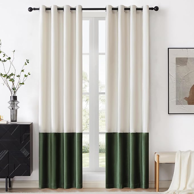 BULBUL Luxury Ivory Green Curtains 120 inches by ModernShinyVelvetCurtains